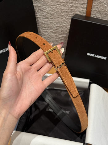 Okify YSL Brown Suede Belt With Gold Hardware 2cm
