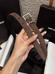 Okify YSL Chocolate Brown Suede Belt With Silver Hardware 2cm - 5