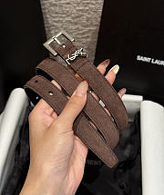 Okify YSL Chocolate Brown Suede Belt With Silver Hardware 2cm - 6