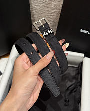 Okify YSL Black Suede Belt With Silver Hardware 2cm - 5