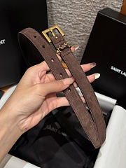 Okify YSL Chocolate Brown Suede Belt With Gold Hardware 2cm - 1
