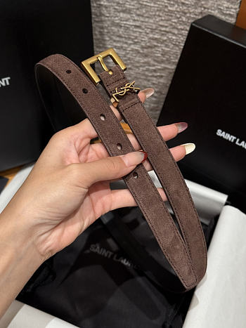 Okify YSL Chocolate Brown Suede Belt With Gold Hardware 2cm
