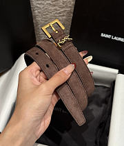 Okify YSL Chocolate Brown Suede Belt With Gold Hardware 2cm - 2