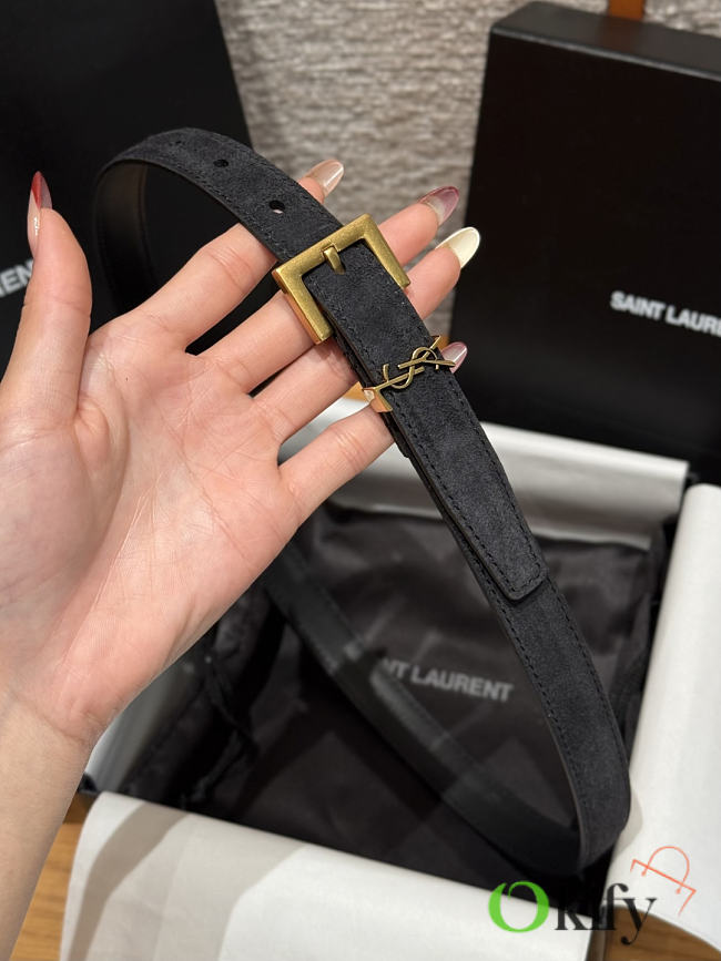 Okify YSL Black Suede Belt With Gold Hardware 2cm - 1