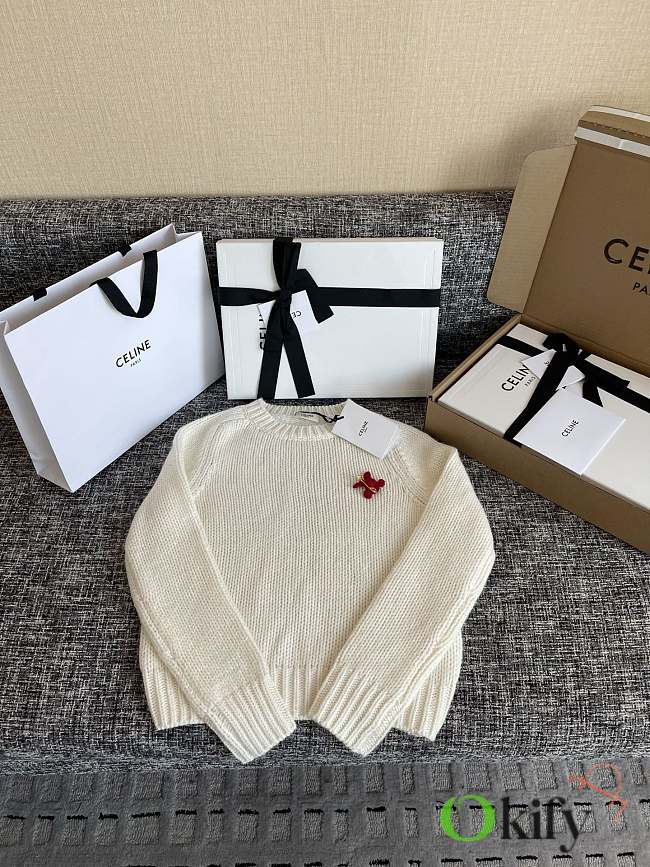 Okify Celine White Sweater With Red Logo  - 1