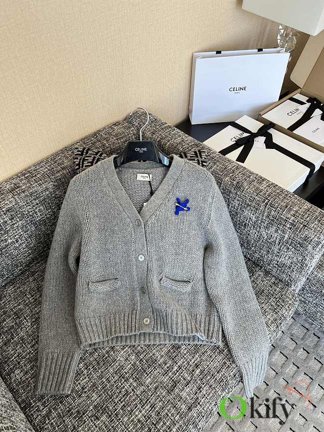 Okify Celine White Sweater With Blue Logo  - 1