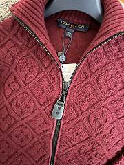 Okify Louis Vuitton Red Burgundy Knit Zip-Up Jacket - 5