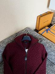 Okify Louis Vuitton Red Burgundy Knit Zip-Up Jacket - 3