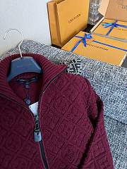 Okify Louis Vuitton Red Burgundy Knit Zip-Up Jacket - 4