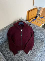 Okify Louis Vuitton Red Burgundy Knit Zip-Up Jacket - 1