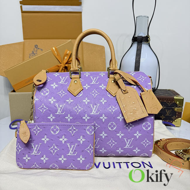 Okify Louis Vuitton Speedy Bag In Purple Ostrich M21122 32x18x22.5cm - 1