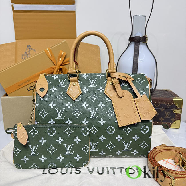 Okify Louis Vuitton Speedy Bag In Green Ostrich M21122 32x18x22.5cm - 1
