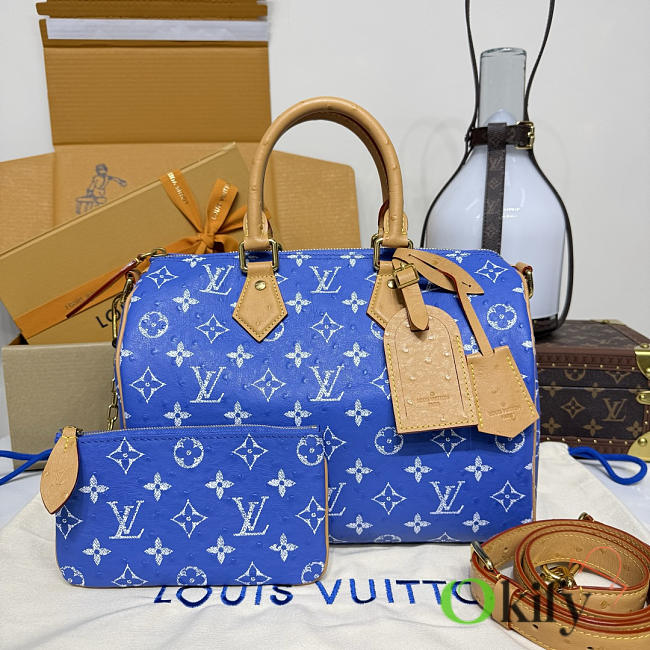 Okify Louis Vuitton Speedy Bag In Dark Blue Ostrich M21122 32x18x22.5cm - 1
