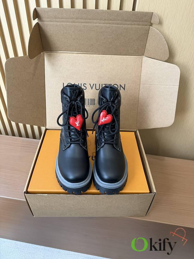 Okify Louis Vuitton Black Ankle Boots With Heart Charm 2 - 1