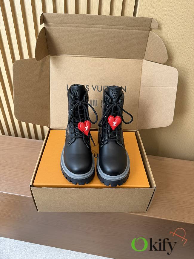 Okify Louis Vuitton Black And Brown Ankle Boots With Heart Charm  - 1