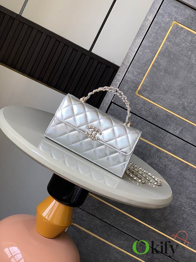 Okify CC 25s Kelly Bag In Silver With Cross Handle 18x10x4.5cm - 1