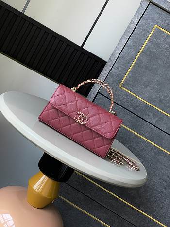 Okify CC 25s Kelly Bag In Red Burgundy Caviar With Cross Handle 18x10x4.5cm