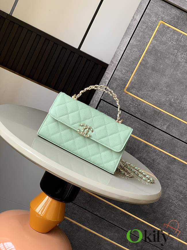 Okify CC 25s Kelly Bag In Green Mint Caviar With Cross Handle 18x10x4.5cm - 1