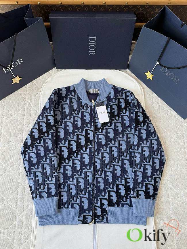 Okify Dior Blue Oblique Zip Up Cardigan  - 1