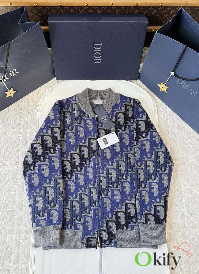 Okify Dior Gray Oblique Zip Up Cardigan  - 1