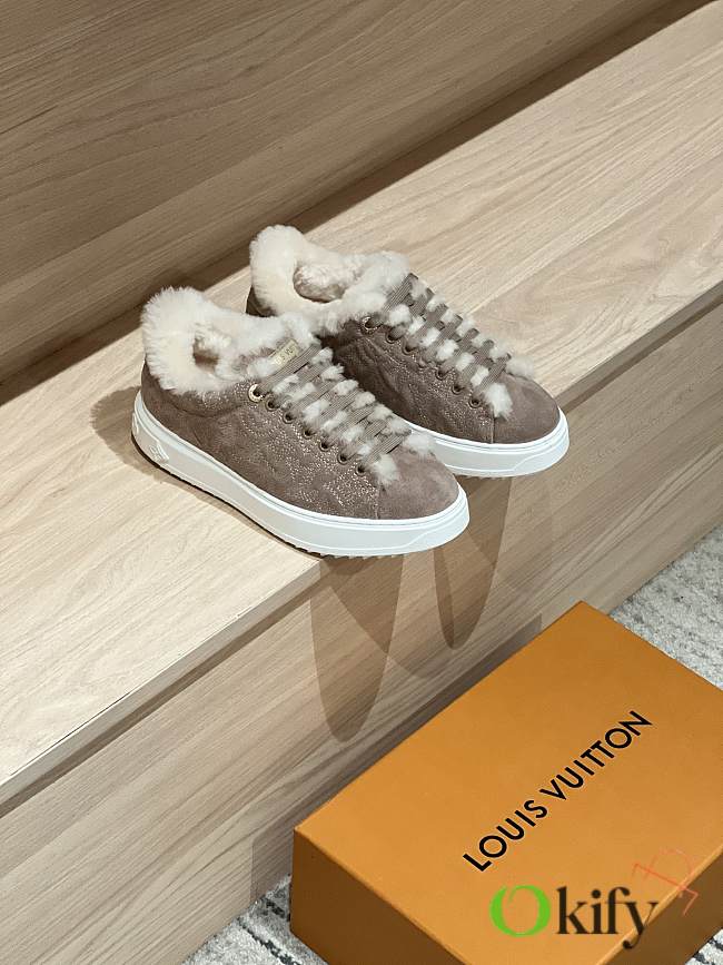 Okify Louis Vuitton Light Brown Fur Sneakers For Women - 1