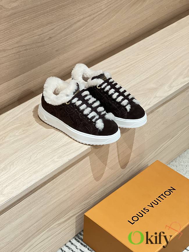 Okify Louis Vuitton Dark Brown Fur Sneakers For Women - 1