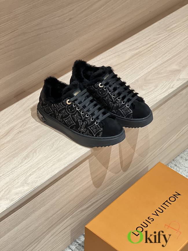 Okify Louis Vuitton Black Fur Sneakers For Women - 1