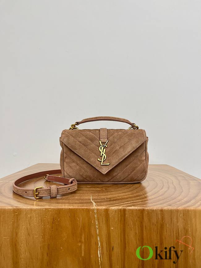 Okify YSL Mini College Bag In Light Pink Suede 20x13x3cm - 1