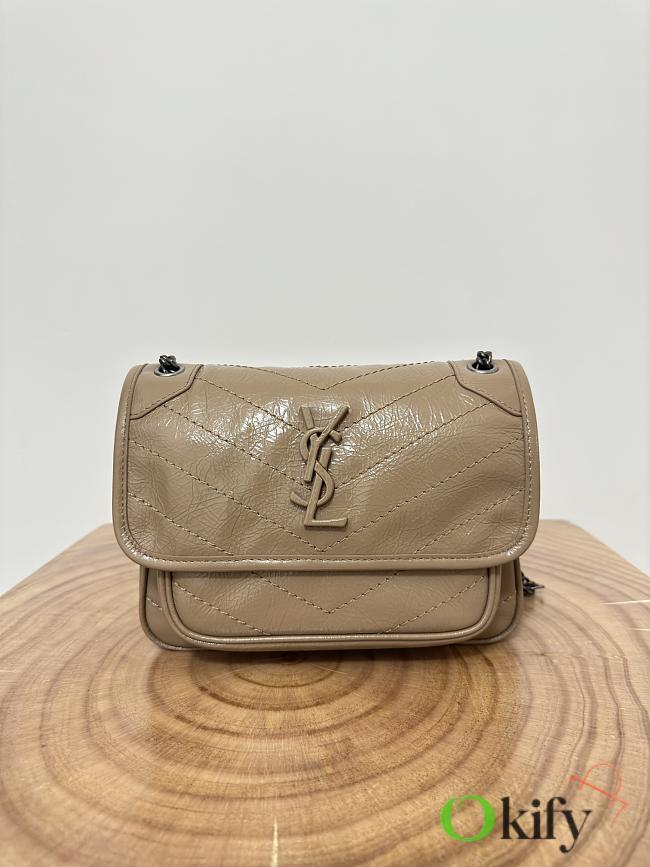 Okify YSL Niki Baby Bag In Light Brown Vintage Leather 22x16.5x12cm    - 1
