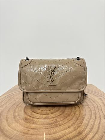 Okify YSL Niki Baby Bag In Light Brown Vintage Leather 22x16.5x12cm   
