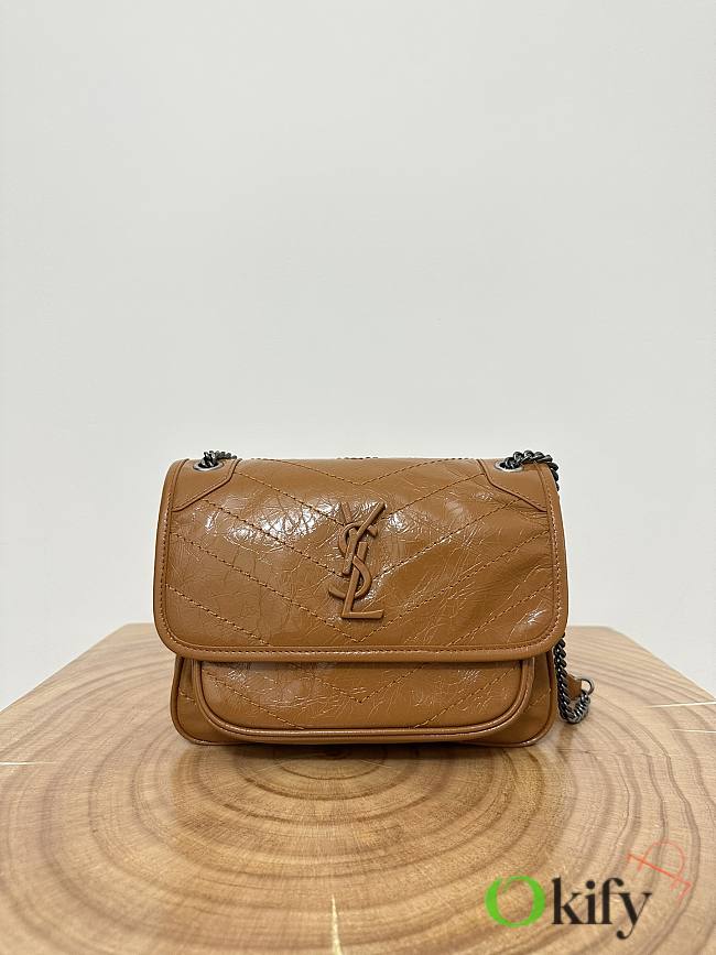 Okify YSL Niki Baby Bag In Brown Caramel Vintage Leather 22x16.5x12cm    - 1