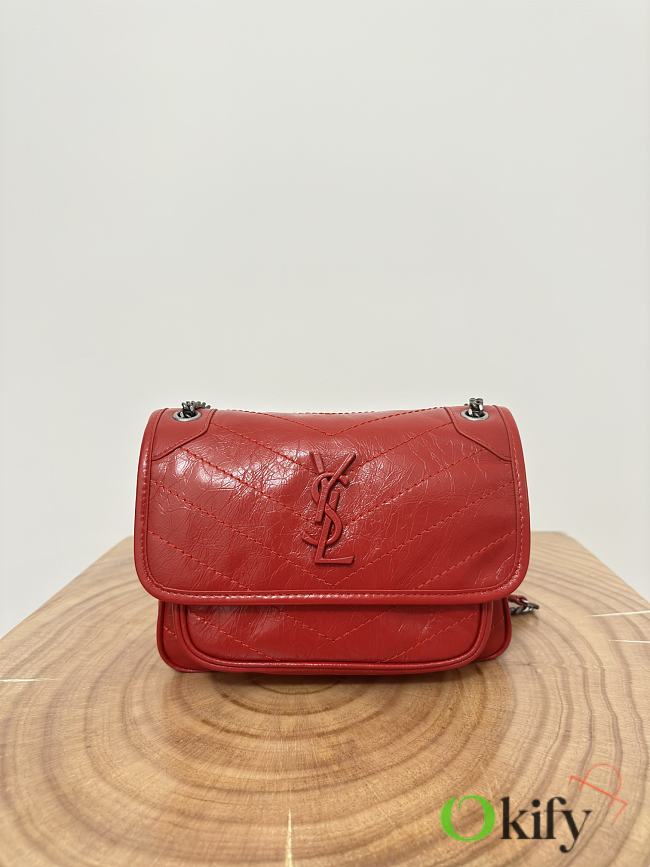 Okify YSL Niki Baby Bag In Red Vintage Leather 22x16.5x12cm    - 1
