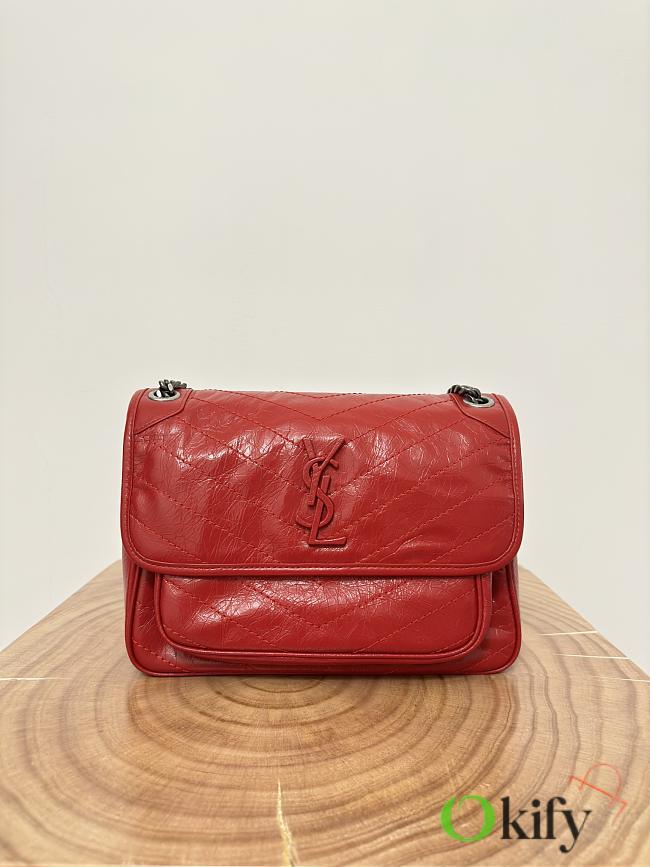 Okify YSL Niki Bag In Red Vintage Leather 28x20.5x8.5cm - 1