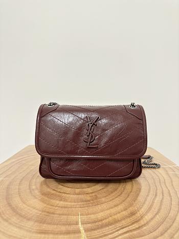 Okify YSL Niki Baby Bag In Red Burgundy Vintage Leather 22x16.5x12cm   