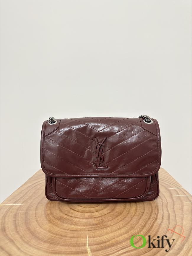 Okify YSL Niki Bag In Red Burgundy Vintage Leather 28x20.5x8.5cm - 1