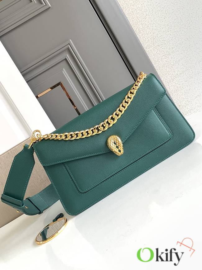Okify Bvlgari Serpenti East West Maxi Chain Bag In Dark Green 28x17x6cm - 1