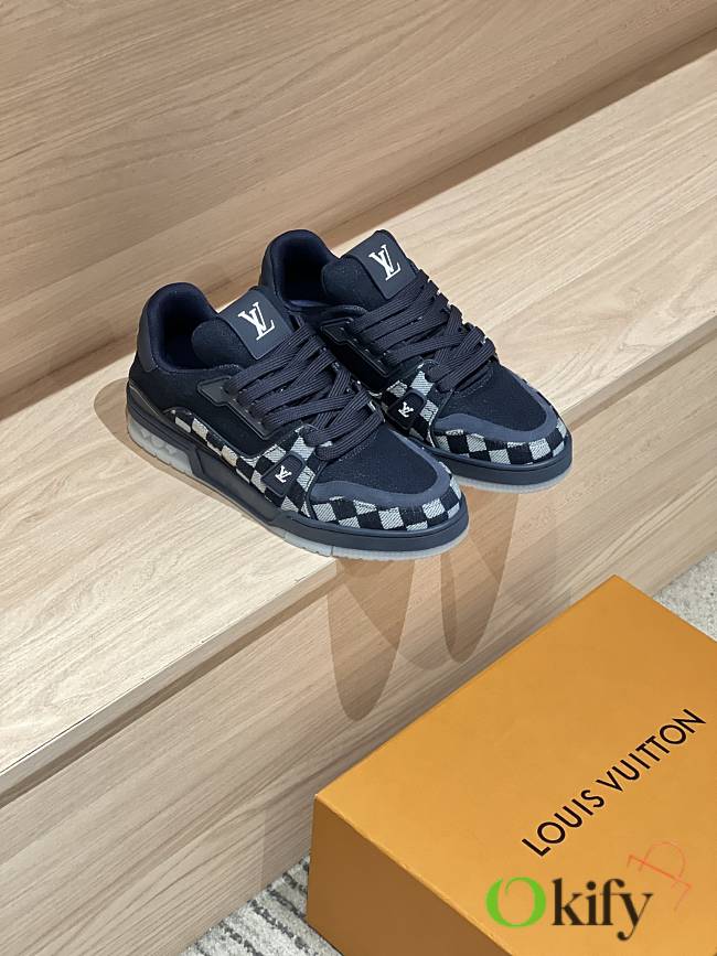 Okify Louis Vuitton Dark Blue Denim Damier Sneakers  - 1