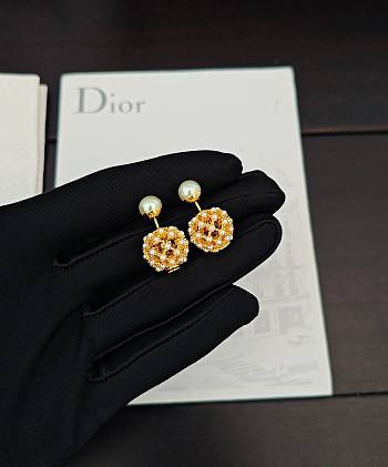 Okify Dior Gold Hollowed-out Large And Small Beads With Diamond Earrings