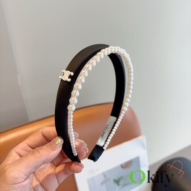 Okify Celine Black Headband Pearl Attached - 1
