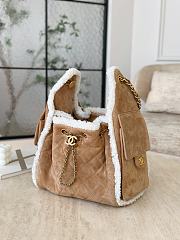 Okify CC 25 Hobo Brown Suede Bag With Fur 30x26x14cm - 6