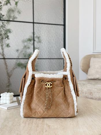 Okify CC 25 Hobo Brown Suede Bag With Fur 30x26x14cm