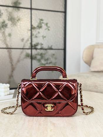 Okify CC Handle Flap Bag In Wine Red Patent Leather 18.5x13x4.5cm