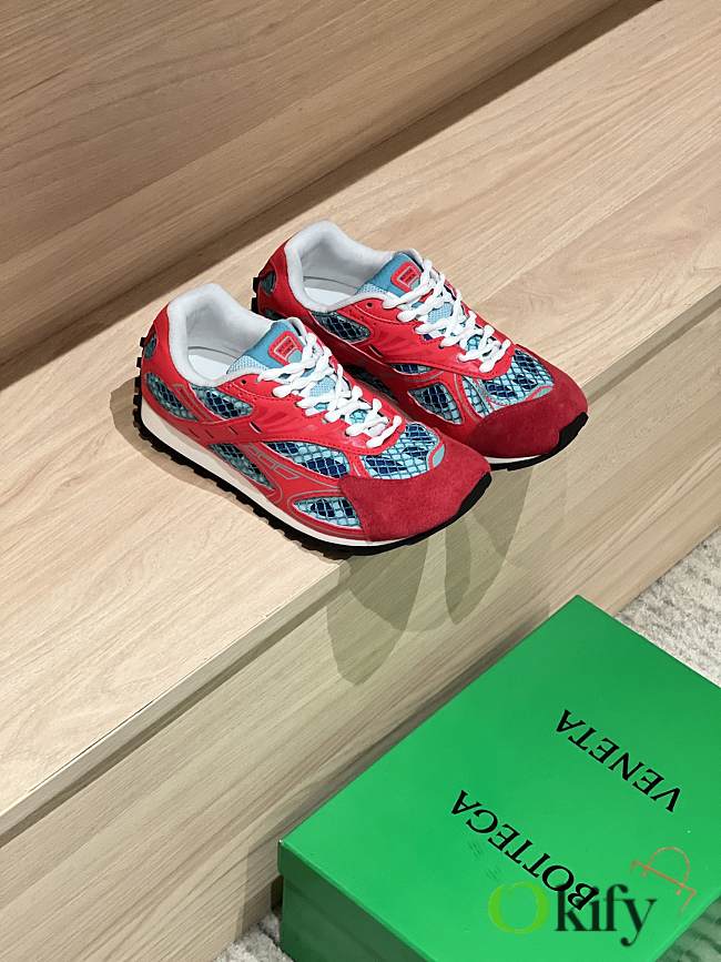 Okify Bottega Veneta Orbit Sneakers Red With Suede Toe - 1