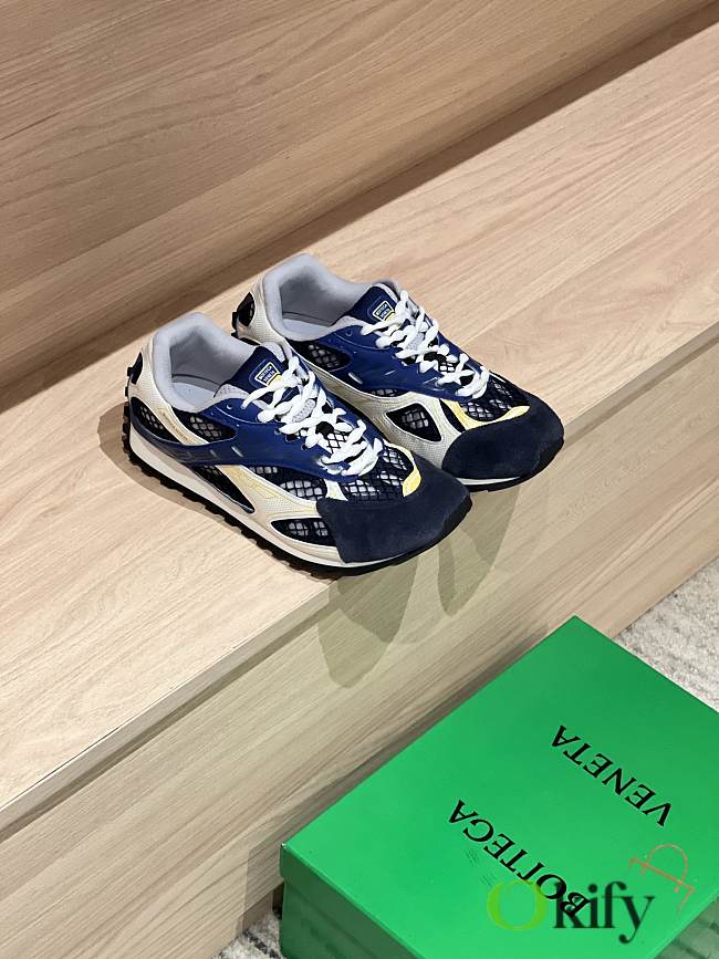 Okify Bottega Veneta Orbit Sneakers Dark Blue With Suede Toe - 1