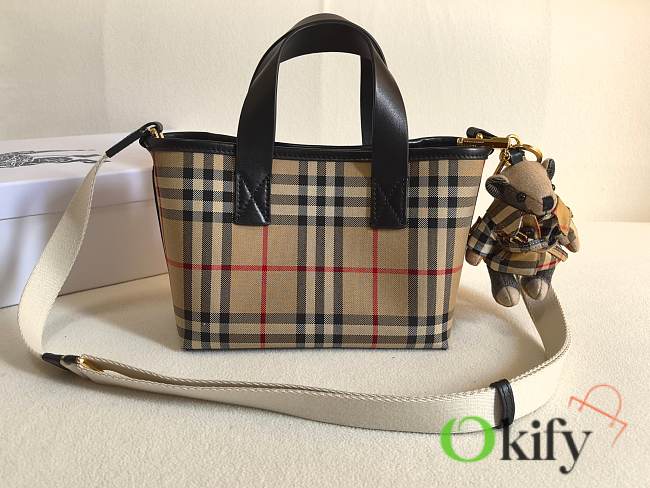 Okify Burberry Check Tote Bag Beige 27x16.5x9.5cm - 1