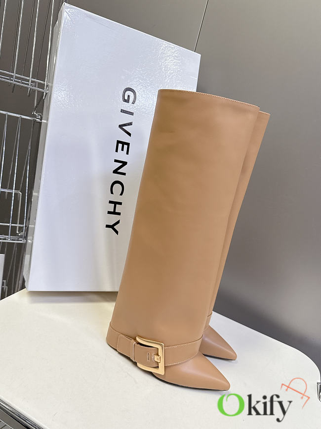 Okify Balmain Anthem High Boots Beige 10.5cm - 1