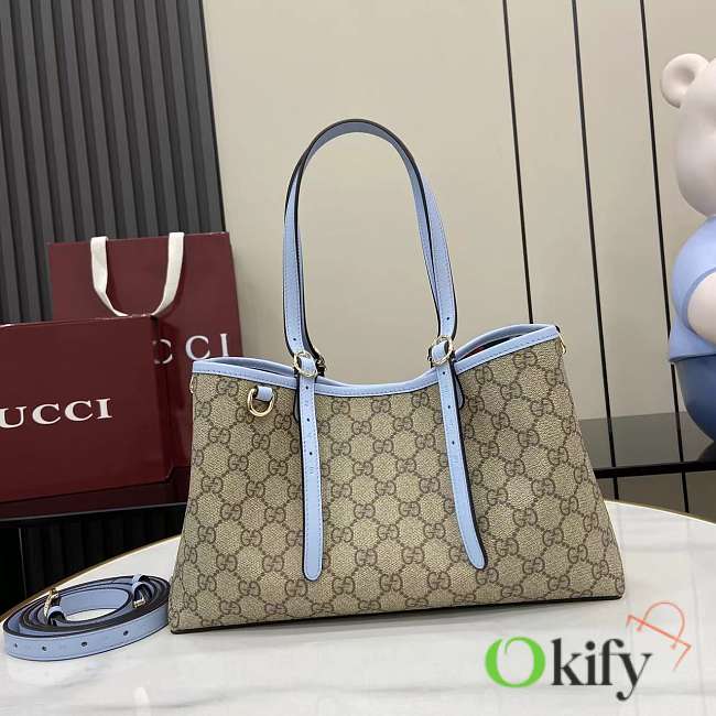 Okify Gucci Emblem Medium Tote Bag Blue Strap 31x18x11cm - 1