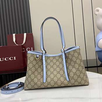 Okify Gucci Emblem Medium Tote Bag Blue Strap 31x18x11cm