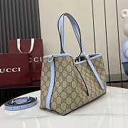 Okify Gucci Emblem Medium Tote Bag Blue Strap 31x18x11cm - 2