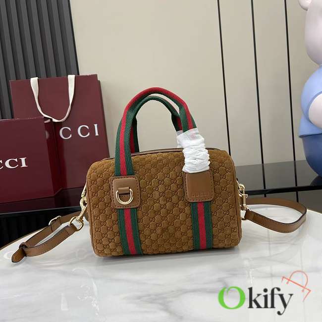Okify Gucci Mini GG Handbag Brown Suede 20x13x13cm - 1